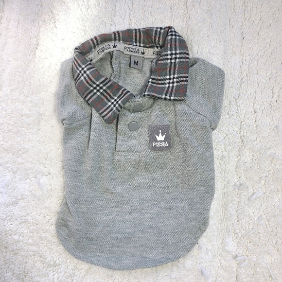 Dog Gray Polo Shirt with Checkered Collar - Picture 1 of 6